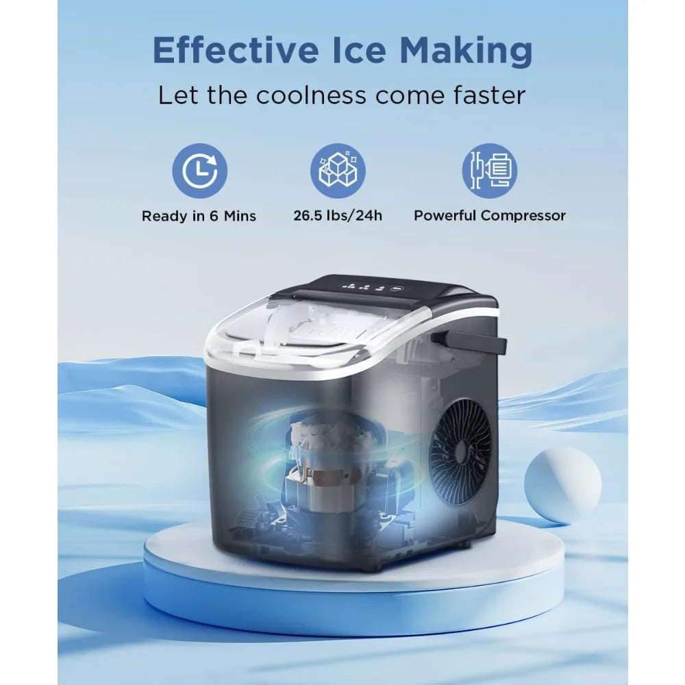 Portable Ice Machine with Self-Cleaning, 26.5lbs/24Hrs, 9 Bullet Ice Cubes in 6 Mins, Ice Basket