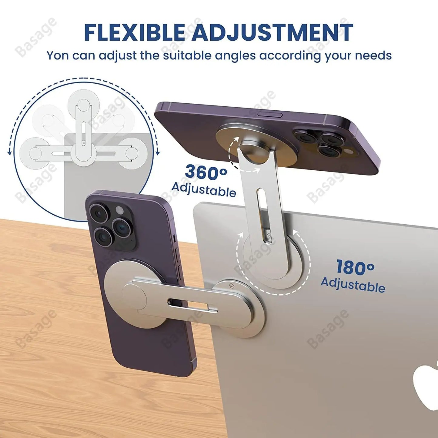 Continuity Flip iPhone Laptop Mount, Slim Magnetic Phone Holder Swivels 180° for Laptops and Monitors, Adjustable Magnetic Arm