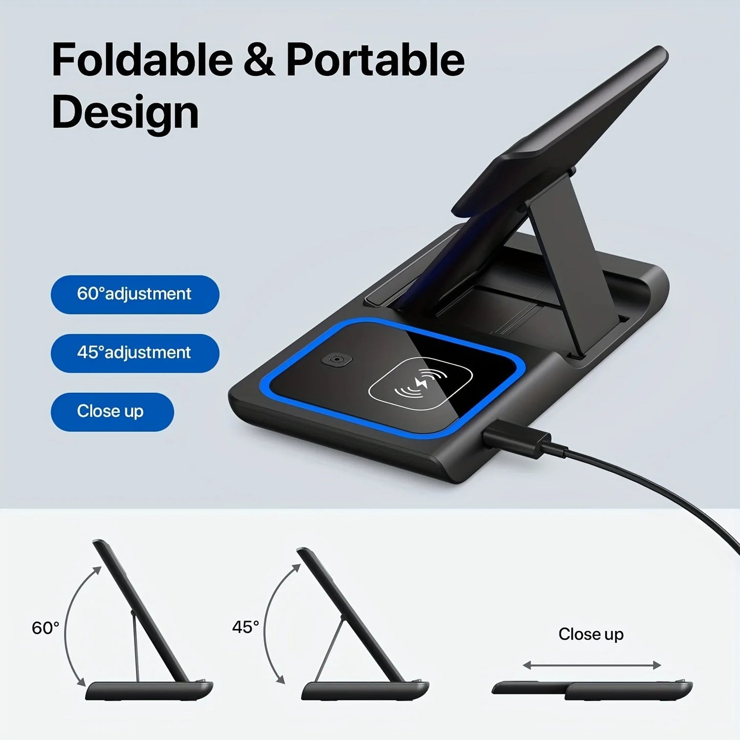 3 in 1 Wireless Charger for  Iphone with Dock Stand Foldable and Easy to Care