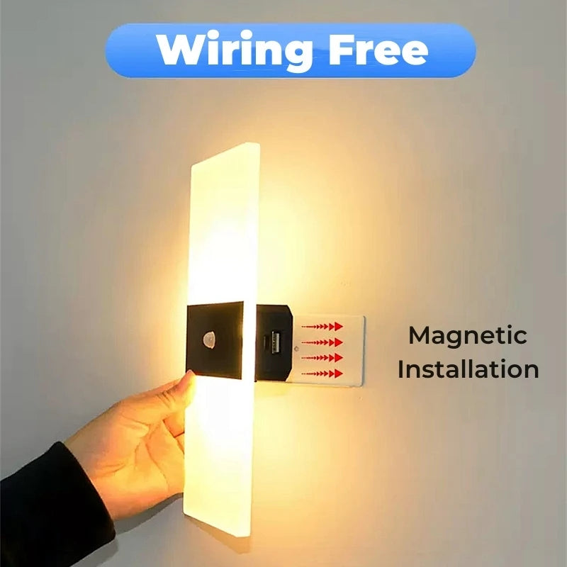 Motion Sensor Wireless LED Wall Lamp USB Rechargeable Acrylic Bedside Sconce Stairway Bedroom Decor Indoor Wall Lighting Fixture