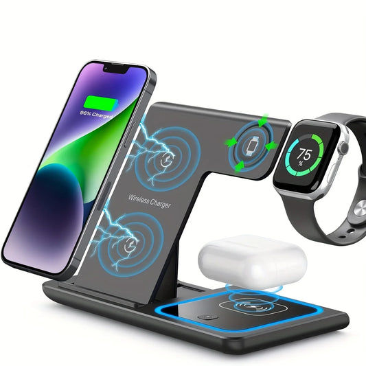 3 in 1 Wireless Charger for  Iphone with Dock Stand Foldable and Easy to Care