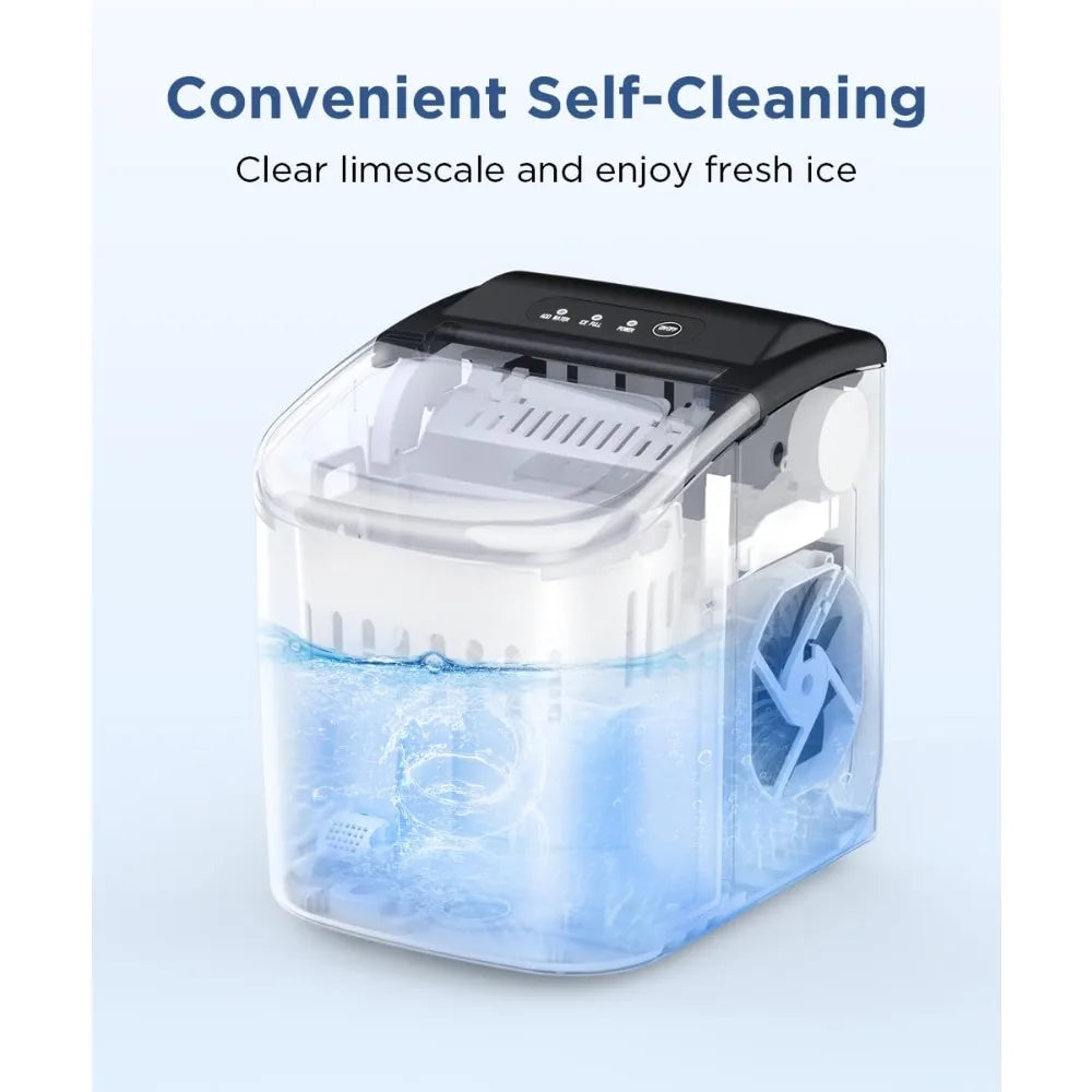 Portable Ice Machine with Self-Cleaning, 26.5lbs/24Hrs, 9 Bullet Ice Cubes in 6 Mins, Ice Basket