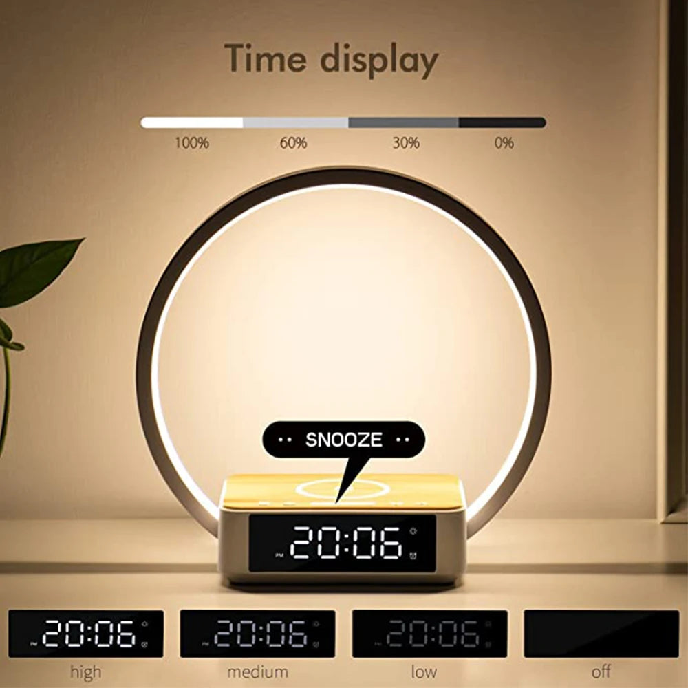 Custom home décor touch sensor smart wake up light desk alarm clock 10W 15W wireless charger led night bedside table lamp