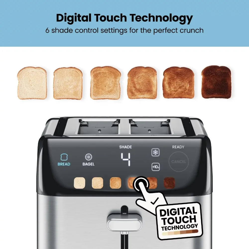 2023 New  Smart Touch 2 Slice Digital Toaster, 6 Shade Settings, Stainless Steel, Removable Crumb Tray