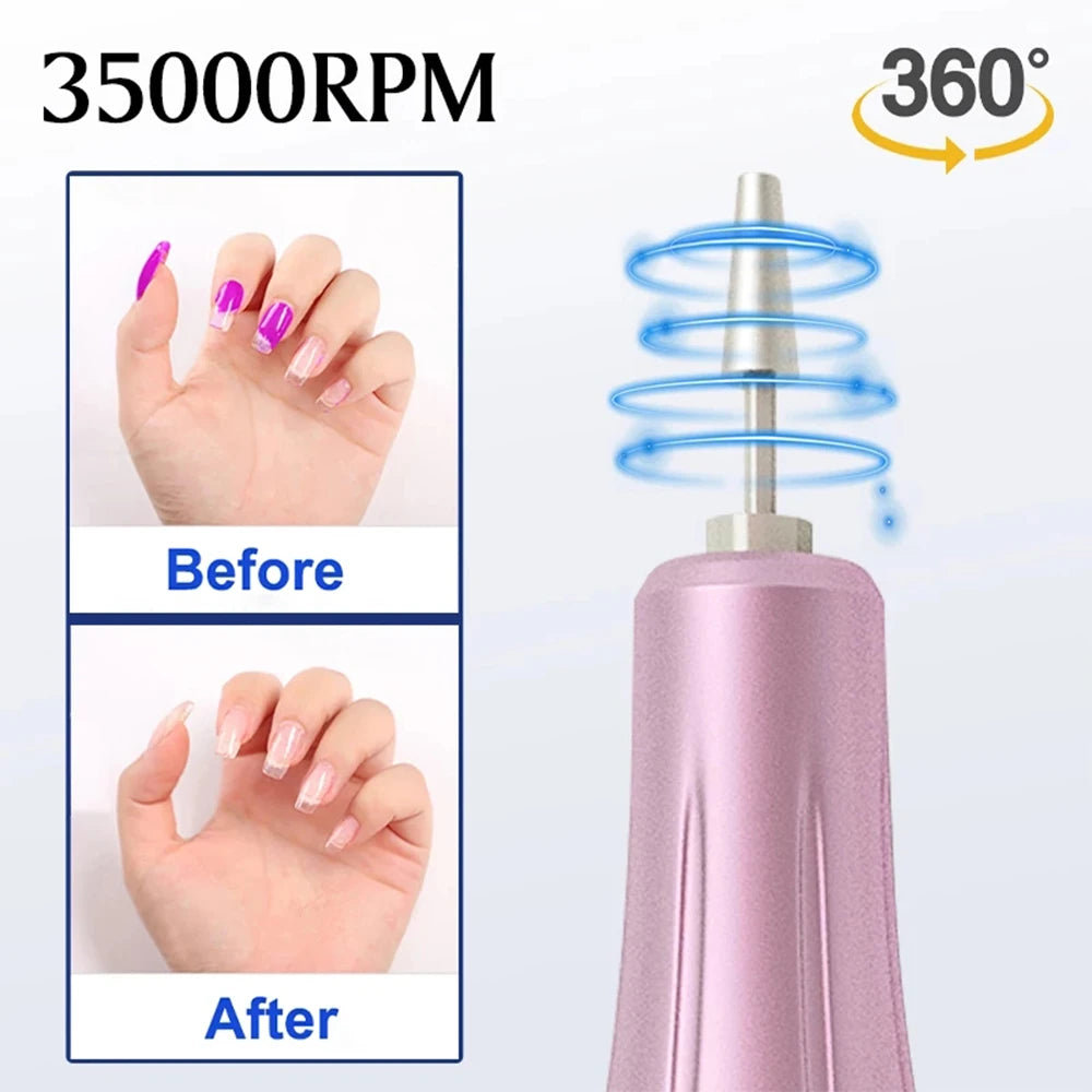 3 in 1 Nail Drill Machine 35000 RPM Wireless Rechargeable Manicure Machine for Polisher Pedicure Electric Drill With Nail Dryer